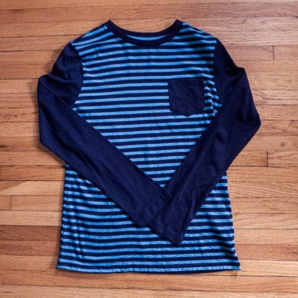Circo t-shirt kids Large (10-12) long-sleeve stripes blue crew neck 100% cotton